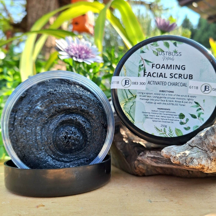 Activated Charcoal Body & Facial Scrub – Detox & Nourish (250g) JUSTBLiSS Naturals