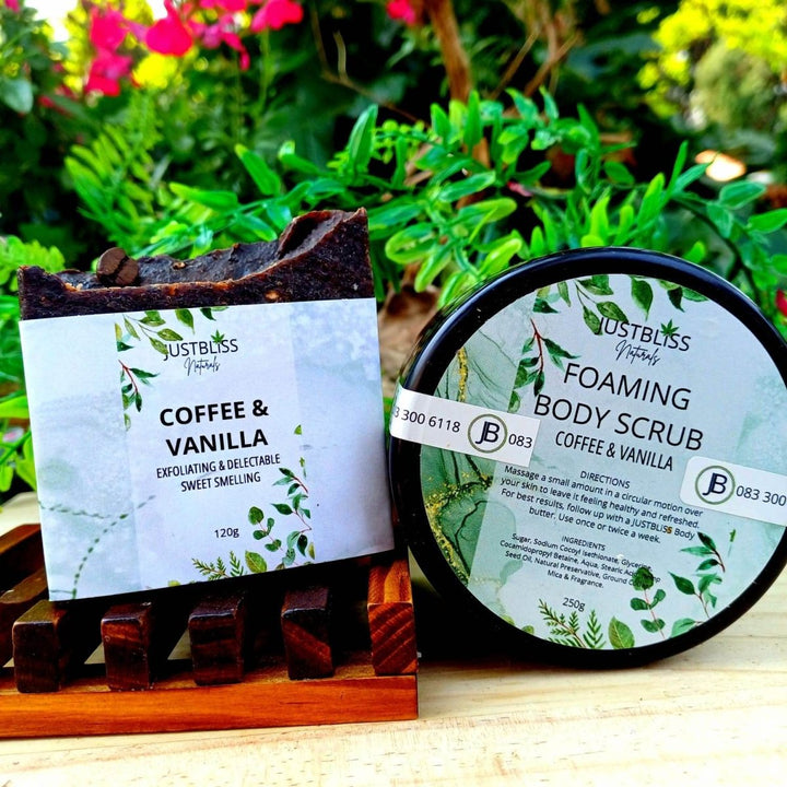 Coffee & Vanilla Gift Box – Natural Soap, Body Scrub & Handmade Dish JUSTBLiSS Naturals