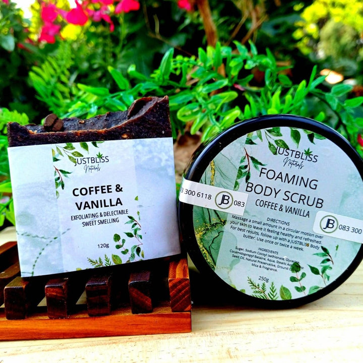 Coffee & Vanilla Gift Box – Natural Soap, Body Scrub & Handmade Dish JUSTBLiSS Naturals