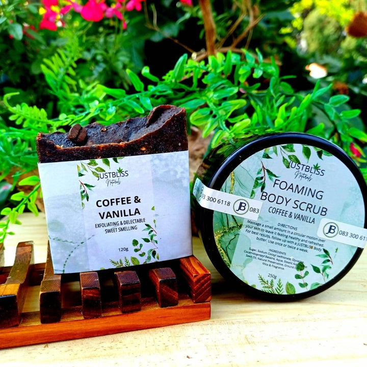 Coffee & Vanilla Gift Box – Natural Soap, Body Scrub & Handmade Dish JUSTBLiSS Naturals