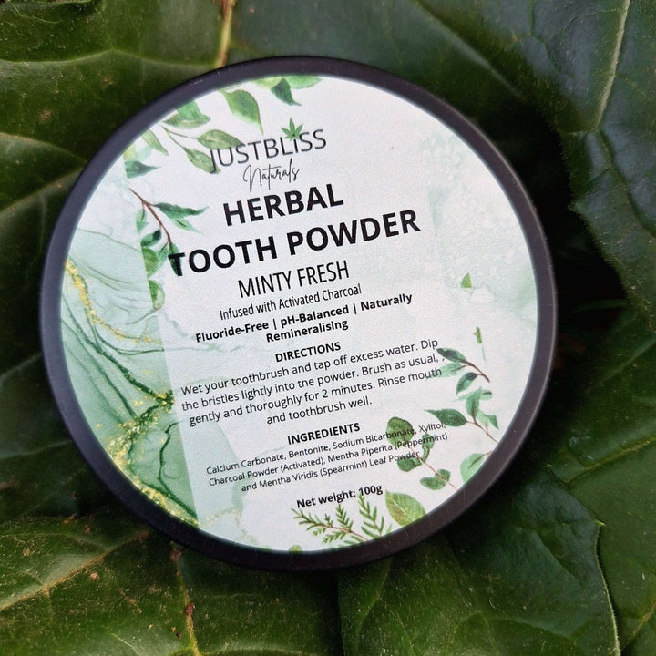 Herbal Tooth Powder – Minty Fresh, Fluoride - Free Natural Whitening JUSTBLiSS Naturals