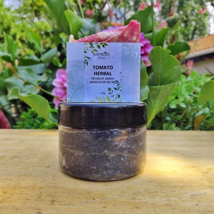 Natural Acne Bundle for Teens & Tweens – Tomato Soap & Charcoal Scrub JUSTBLiSS Naturals