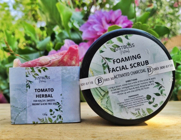 Natural Acne Bundle for Teens & Tweens – Tomato Soap & Charcoal Scrub JUSTBLiSS Naturals