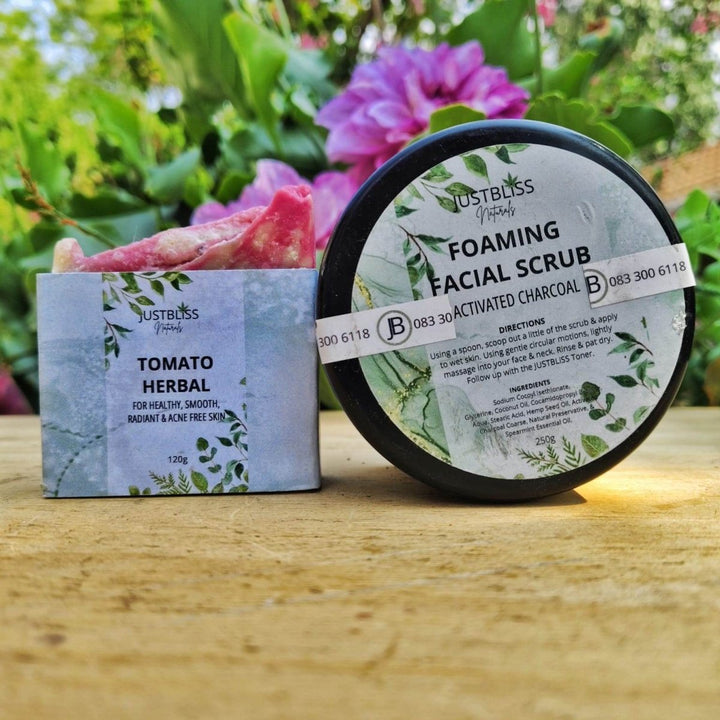 Natural Acne Bundle for Teens & Tweens – Tomato Soap & Charcoal Scrub JUSTBLiSS Naturals