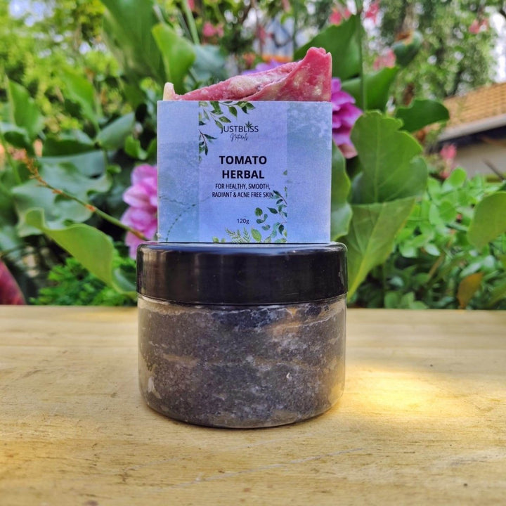 Natural Acne Bundle for Teens & Tweens – Tomato Soap & Charcoal Scrub JUSTBLiSS Naturals