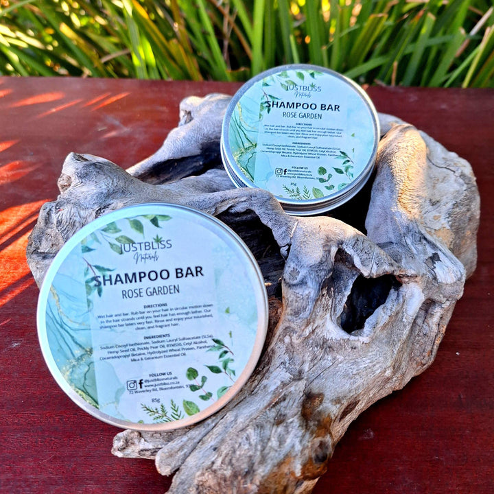 Eco-friendly Shampoo Bar in tin, plant-based ingredients, suitable for all hair types, sustainable packaging.