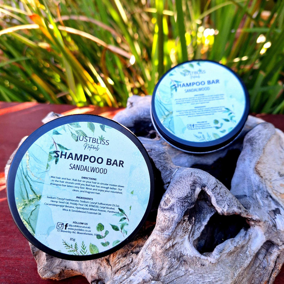 Eco-friendly Shampoo Bar in a reusable tin, crafted with plant-based ingredients like hemp seed and prickly pear oil, ideal for all hair types.