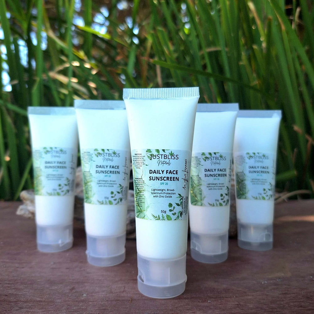Plant-based sun protection and after-sun lotion combo displayed outdoors.