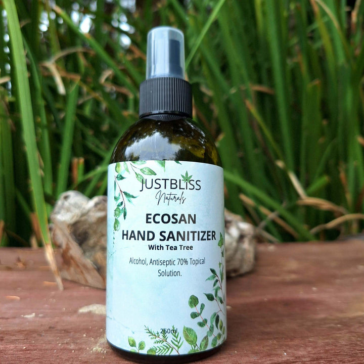 EcoSan 70% Alcohol Hand Sanitizer with Tea Tree Essential Oil, 250ml bottle, eco-friendly