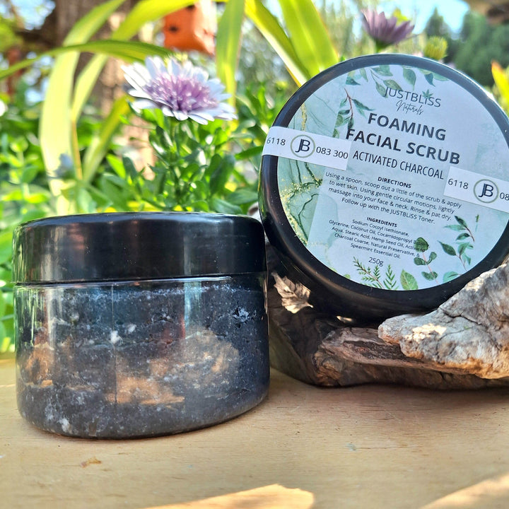 BODY & FACIAL SCRUB: Activated Charcoal. Detox (250g) - JUSTBLiSS Naturals