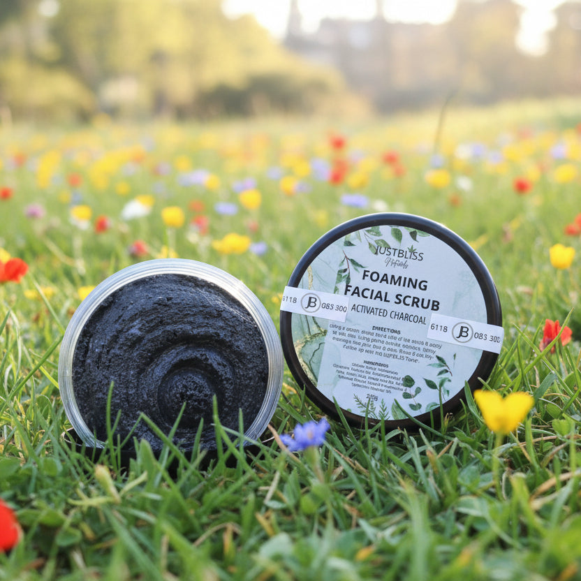 Activated Charcoal Body &amp; Facial Scrub – Detoxifying Natural Exfoliant, 250g - JUSTBLiSS Naturals
