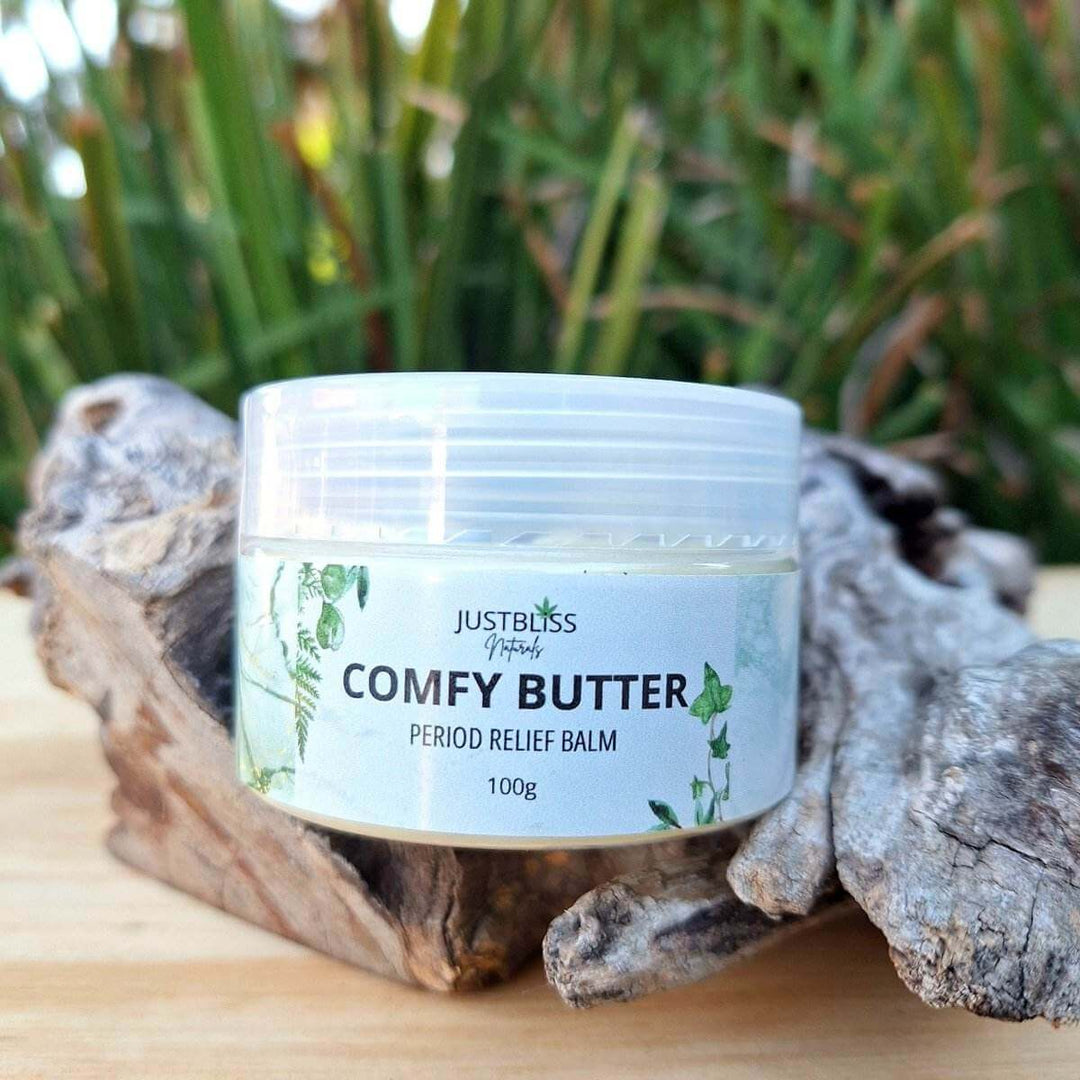 Comfy Butter Herbal Period Relief Balm – Shea &amp; Botanical Comfort - JUSTBLiSS Naturals