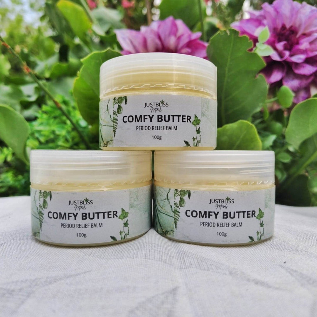 Comfy Butter Herbal Period Relief Balm – Shea &amp; Botanical Comfort - JUSTBLiSS Naturals
