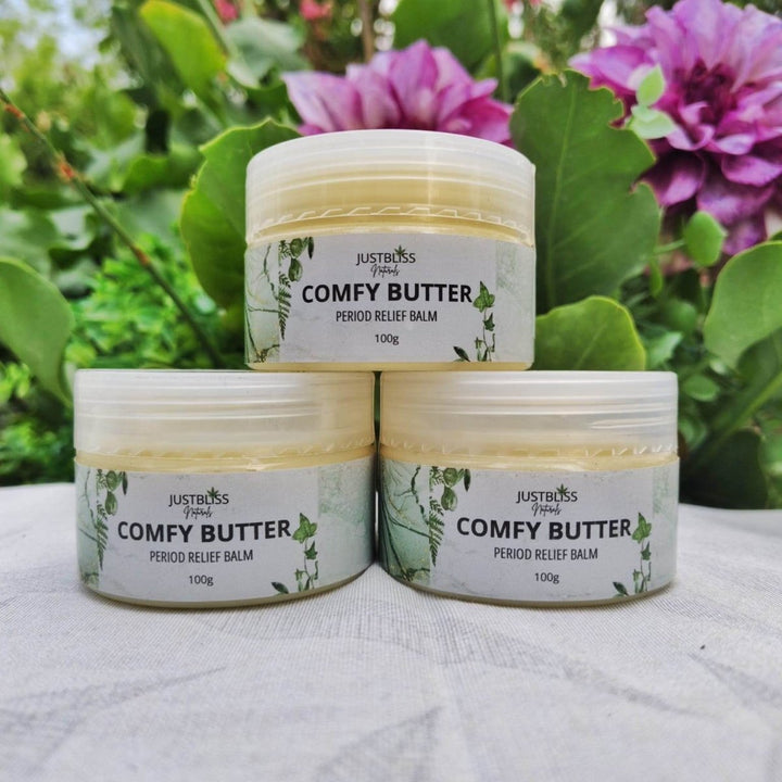Comfy Butter Herbal Period Relief Balm – Shea &amp; Botanical Comfort - JUSTBLiSS Naturals