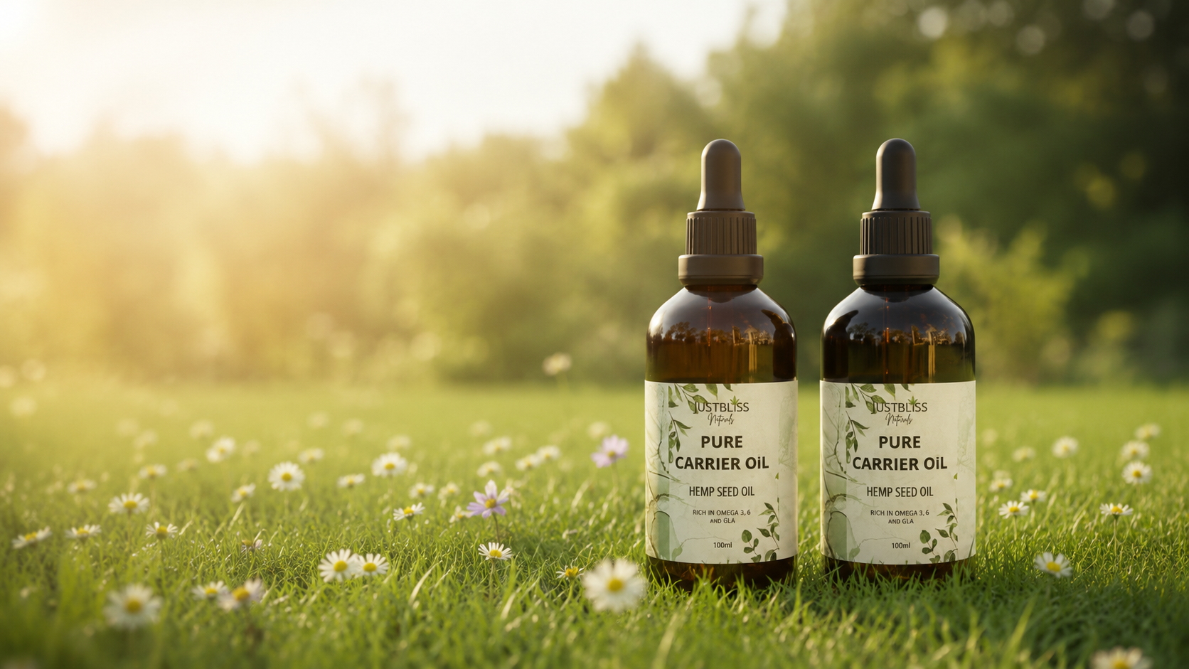 JUSTBLiSS cold-pressed hemp seed oil hero image for skin, hair and body care