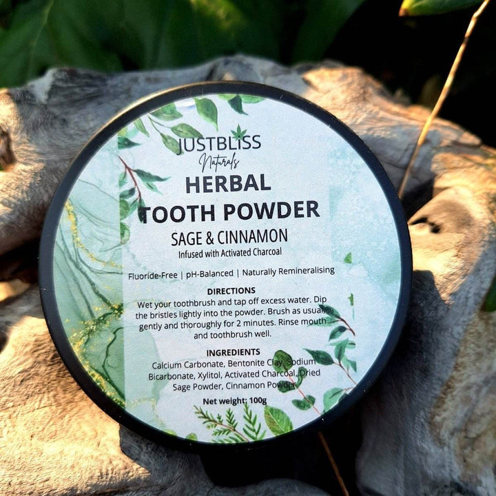 Herbal Tooth Powder – Sage &amp; Cinnamon Remineralising Oral Care - JUSTBLiSS Naturals
