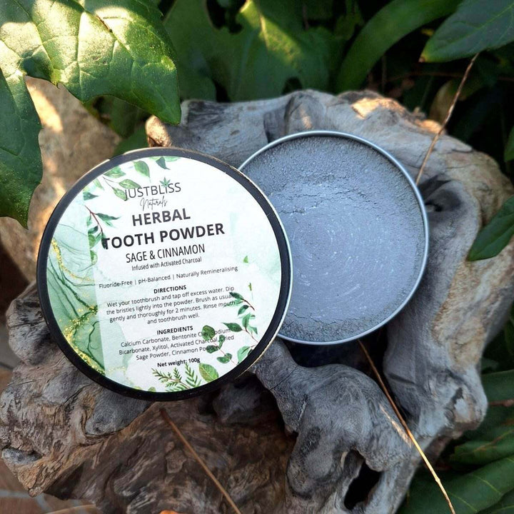 Herbal Tooth Powder – Sage &amp; Cinnamon Remineralising Oral Care - JUSTBLiSS Naturals