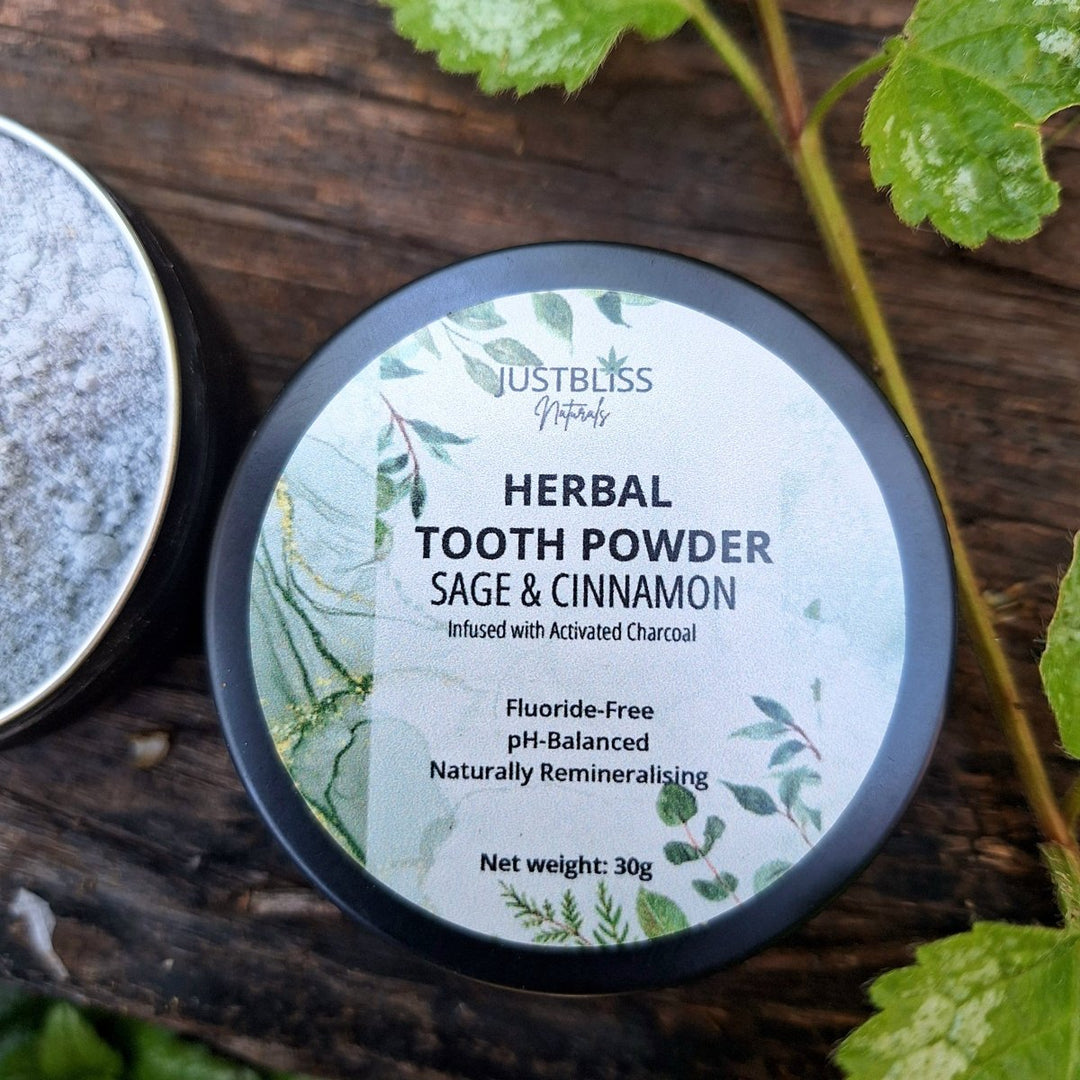 Herbal Tooth Powder – Sage &amp; Cinnamon Remineralising Oral Care - JUSTBLiSS Naturals