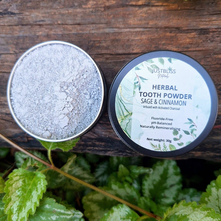 Herbal Tooth Powder – Sage &amp; Cinnamon Remineralising Oral Care - JUSTBLiSS Naturals