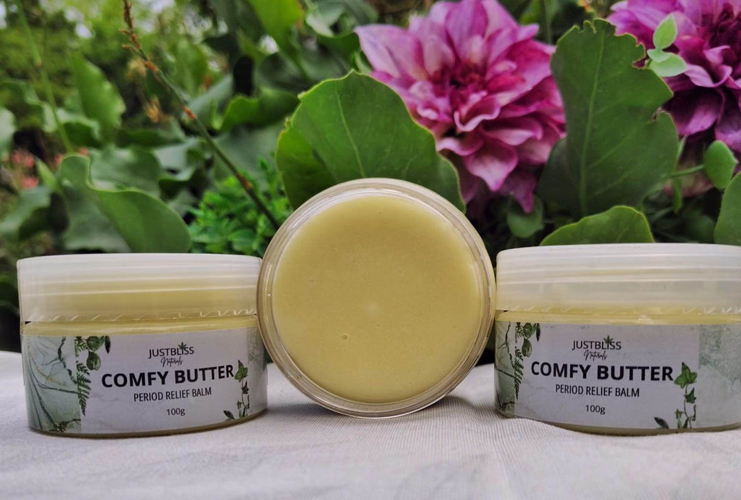 Comfy Butter – Herbal Period Relief Balm with Shea & Essential Oils - JUSTBLiSS Naturals