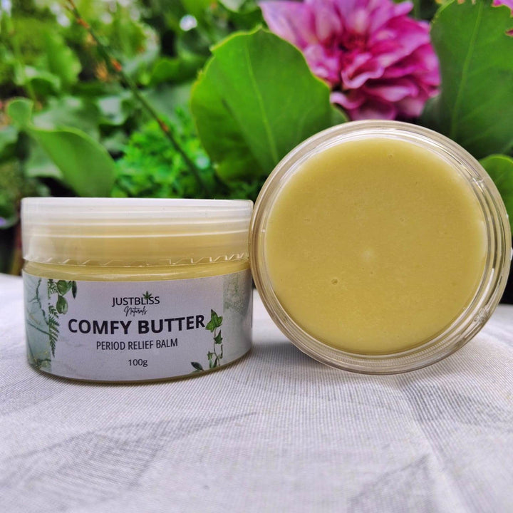 Comfy Butter – Herbal Period Relief Balm with Shea & Essential Oils - JUSTBLiSS Naturals