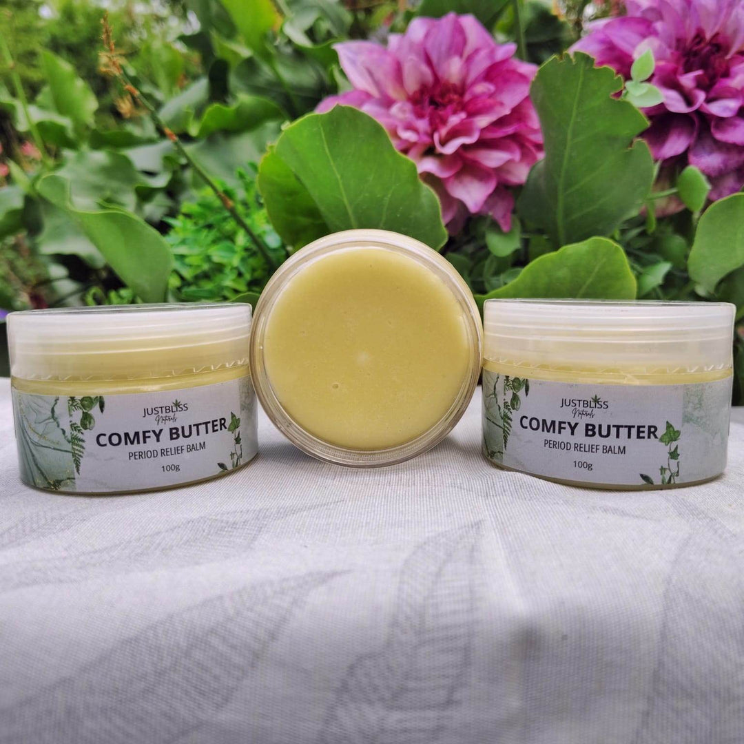 Comfy Butter – Herbal Period Relief Balm with Shea & Essential Oils - JUSTBLiSS Naturals