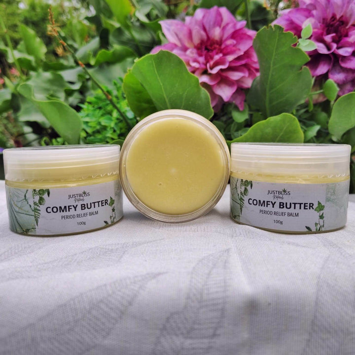 Comfy Butter – Herbal Period Relief Balm with Shea & Essential Oils - JUSTBLiSS Naturals