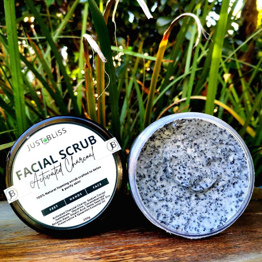 JUSTBLISS: FACIAL SCRUB: activated charcoal. detox (face)