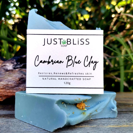 JUSTBLISS: SOAP BAR: Cambrian Blue Clay. Facial and Body