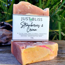 Load image into Gallery viewer, JUSTBLISS: SOAP BAR: Strawberries &amp; Cream. Exfoliate.
