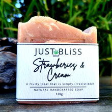Load image into Gallery viewer, JUSTBLISS: SOAP BAR: Strawberries &amp; Cream. Exfoliate.
