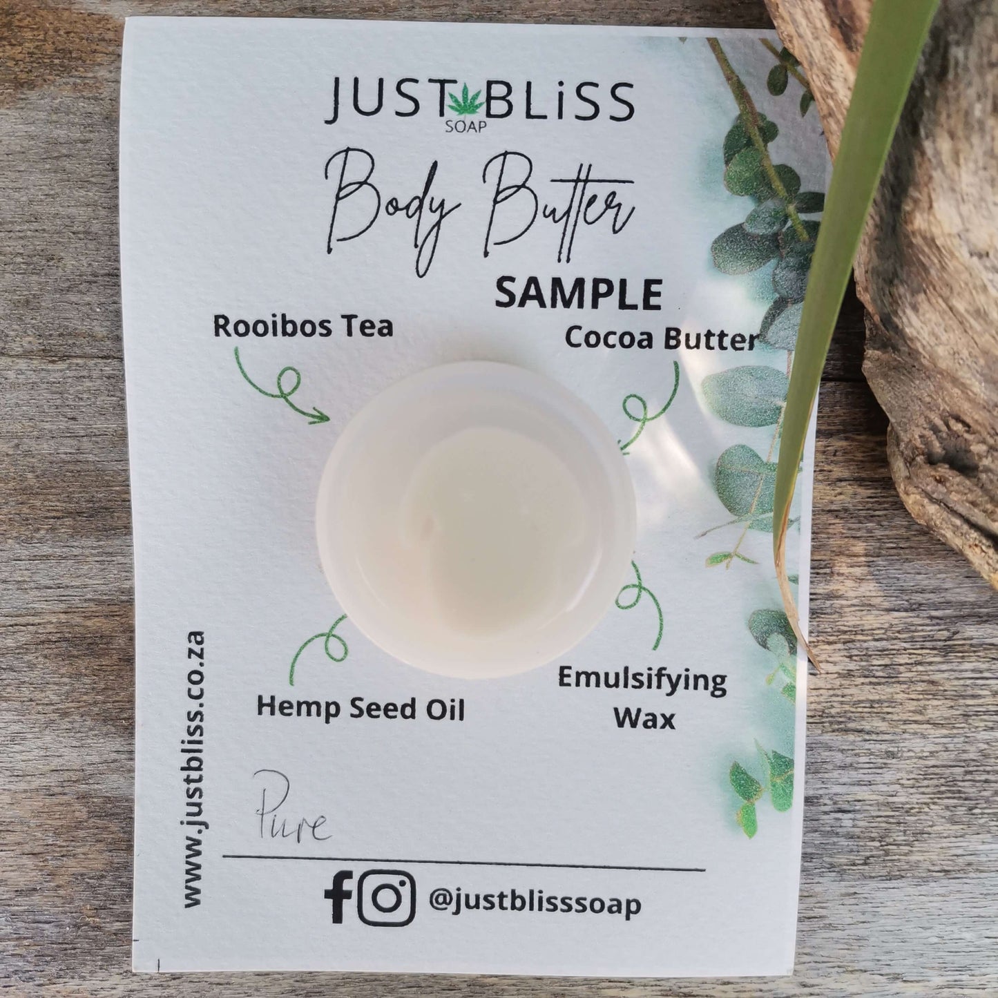 JUSTBLISS: Rooibos tea BODY BUTTER: Sample Pure - 10ml