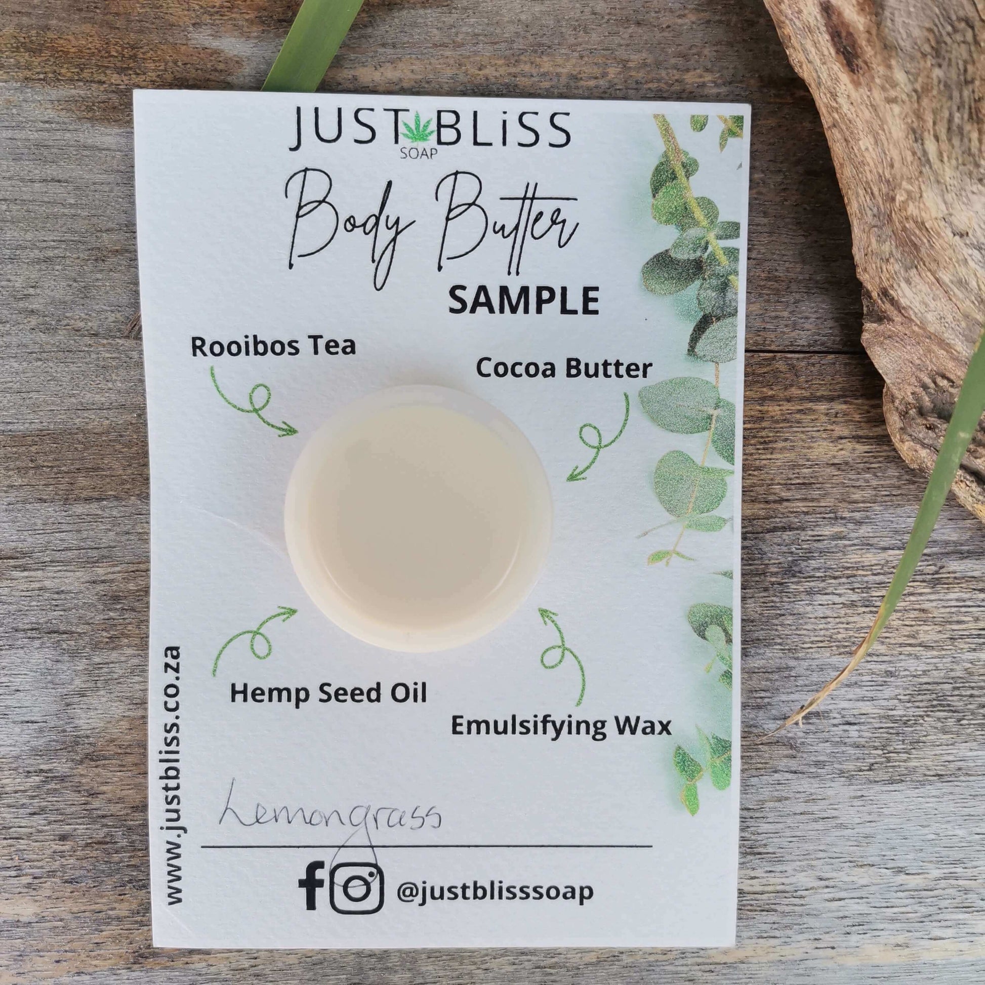 JUSTBLISS: Rooibos tea BODY BUTTER: Sample Lemongrass - 10ml