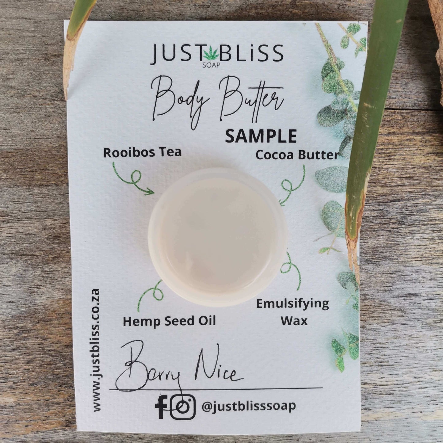 JUSTBLISS: Rooibos tea BODY BUTTER: Sample Berry nice - 10ml