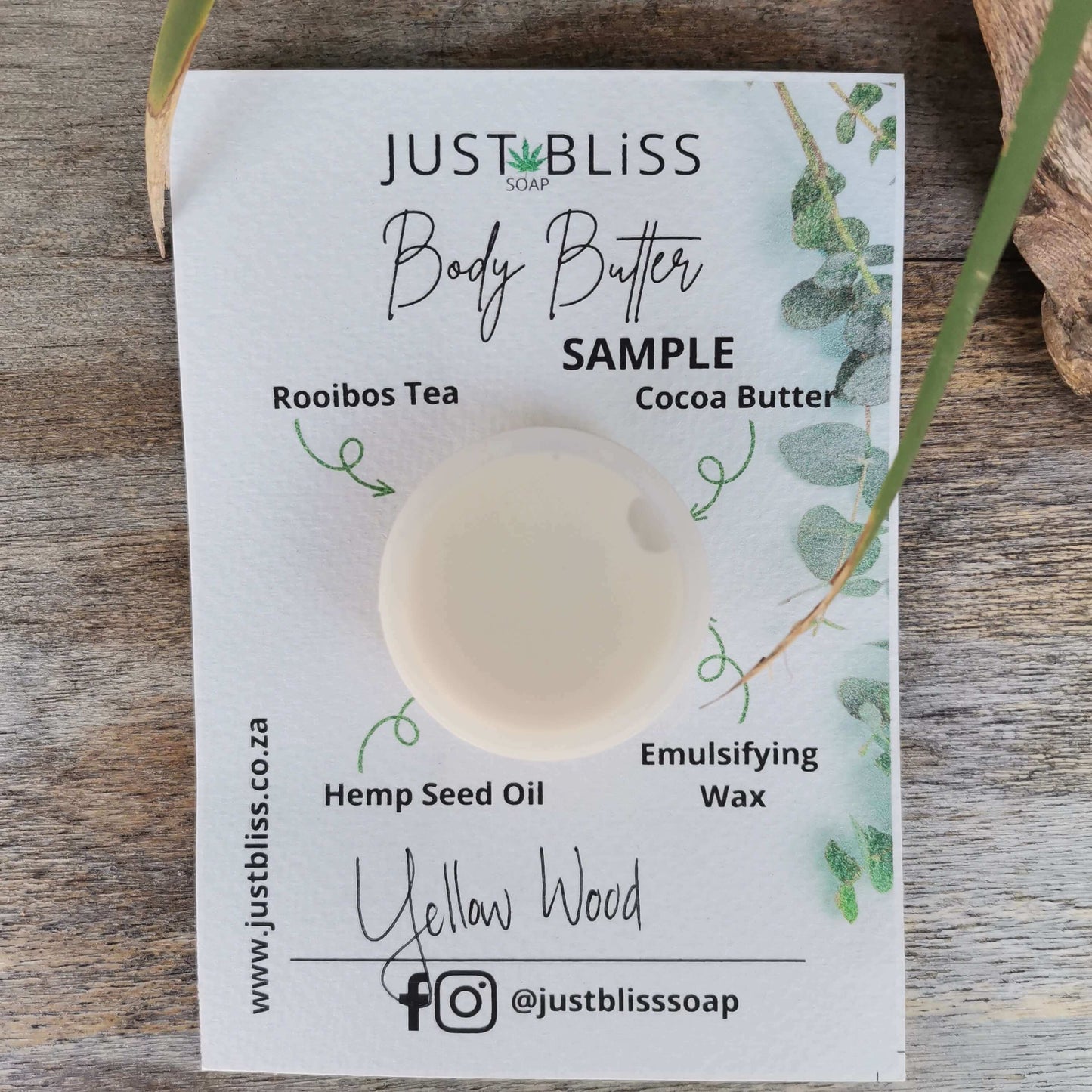 JUSTBLISS: Rooibos tea BODY BUTTER: Sample Yellow wood - 10ml