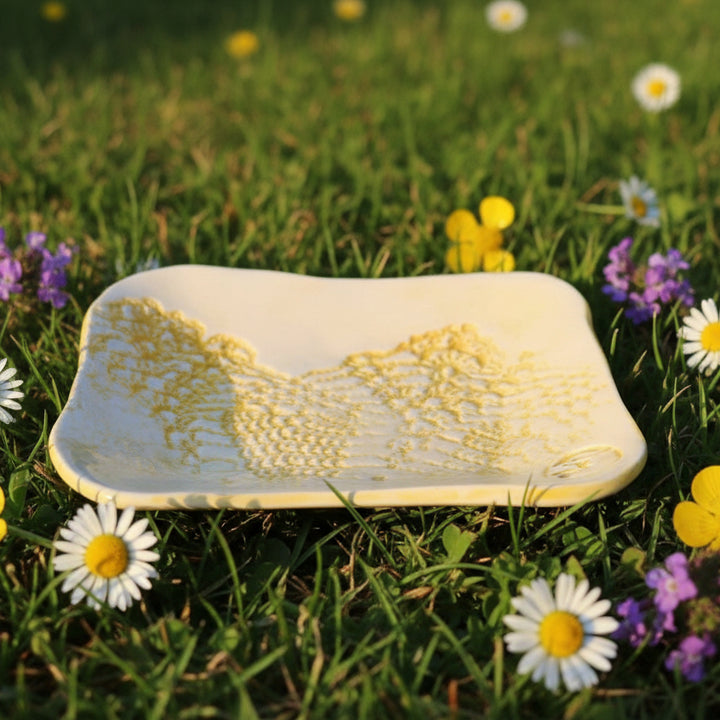 Large Handmade Ceramic Soap Dish – Botanical, Eco-Friendly Bathroom Accent - JUSTBLiSS Naturals