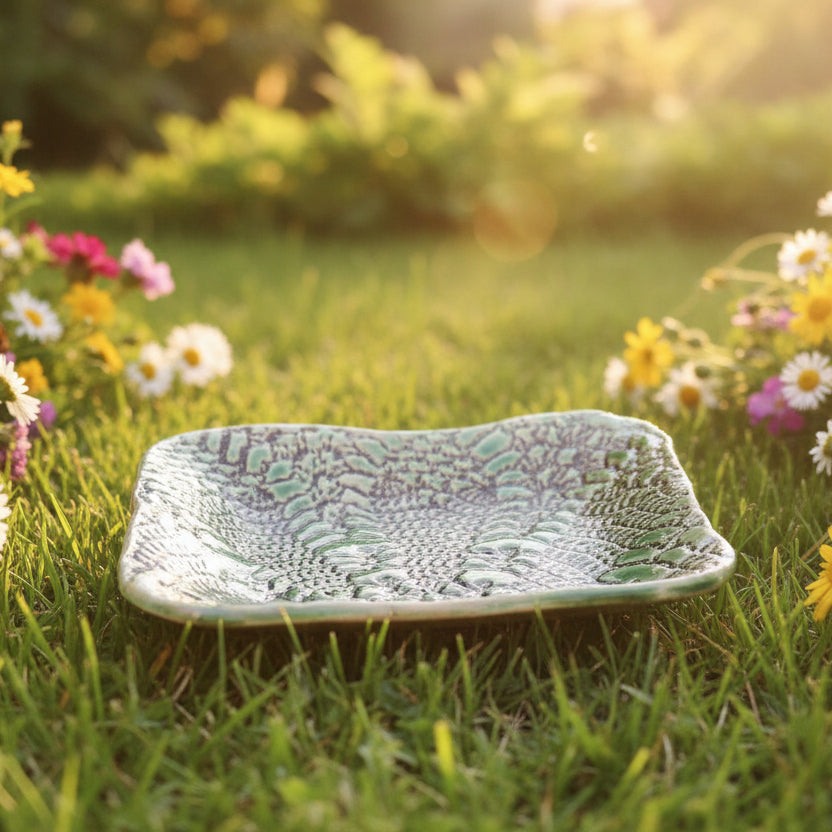 Large Handmade Ceramic Soap Dish – Botanical, Eco-Friendly Bathroom Accent - JUSTBLiSS Naturals