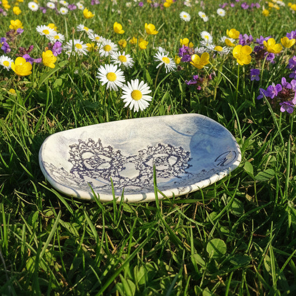 Large Handmade Ceramic Soap Dish – Botanical, Eco-Friendly Bathroom Accent - JUSTBLiSS Naturals