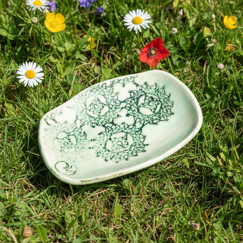 Large Handmade Ceramic Soap Dish – Botanical, Eco-Friendly Bathroom Accent - JUSTBLiSS Naturals