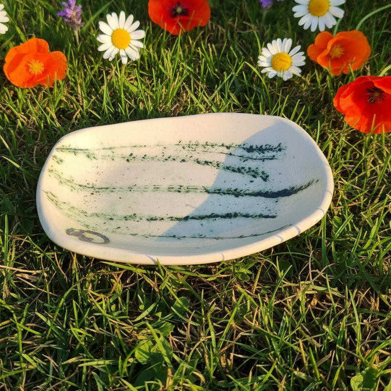 Large Handmade Ceramic Soap Dish – Botanical, Eco-Friendly Bathroom Accent - JUSTBLiSS Naturals