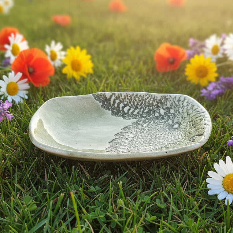 Large Handmade Ceramic Soap Dish – Botanical, Eco-Friendly Bathroom Accent - JUSTBLiSS Naturals