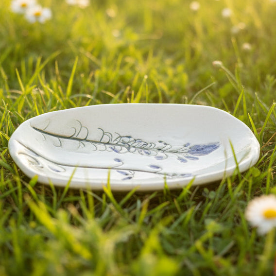 Large Handmade Ceramic Soap Dish – Botanical, Eco-Friendly Bathroom Accent - JUSTBLiSS Naturals