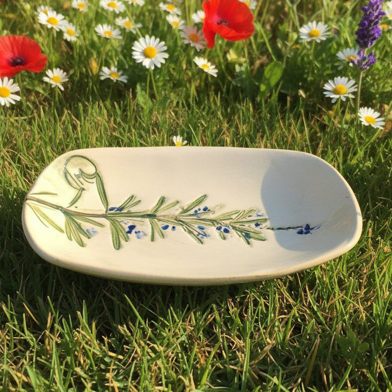 Large Handmade Ceramic Soap Dish – Botanical, Eco-Friendly Bathroom Accent - JUSTBLiSS Naturals