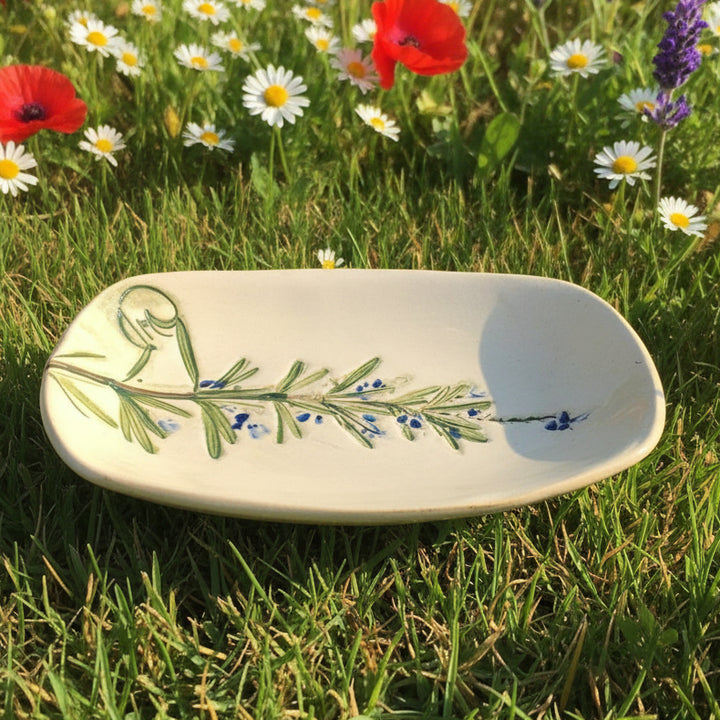 Large Handmade Ceramic Soap Dish – Botanical, Eco-Friendly Bathroom Accent - JUSTBLiSS Naturals