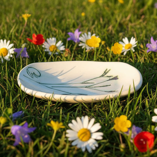 Large Handmade Ceramic Soap Dish – Botanical, Eco-Friendly Bathroom Accent - JUSTBLiSS Naturals
