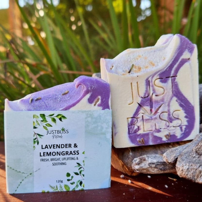 Lavender & Lemongrass Natural Soap Bar – Vegan, Uplifting & Eco-Friendly Cleanse - JUSTBLiSS Naturals