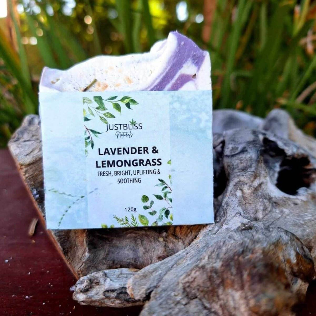 Lavender &amp; Lemongrass Natural Soap Bar – Vegan, Uplifting &amp; Eco-Friendly Cleanse - JUSTBLiSS Naturals
