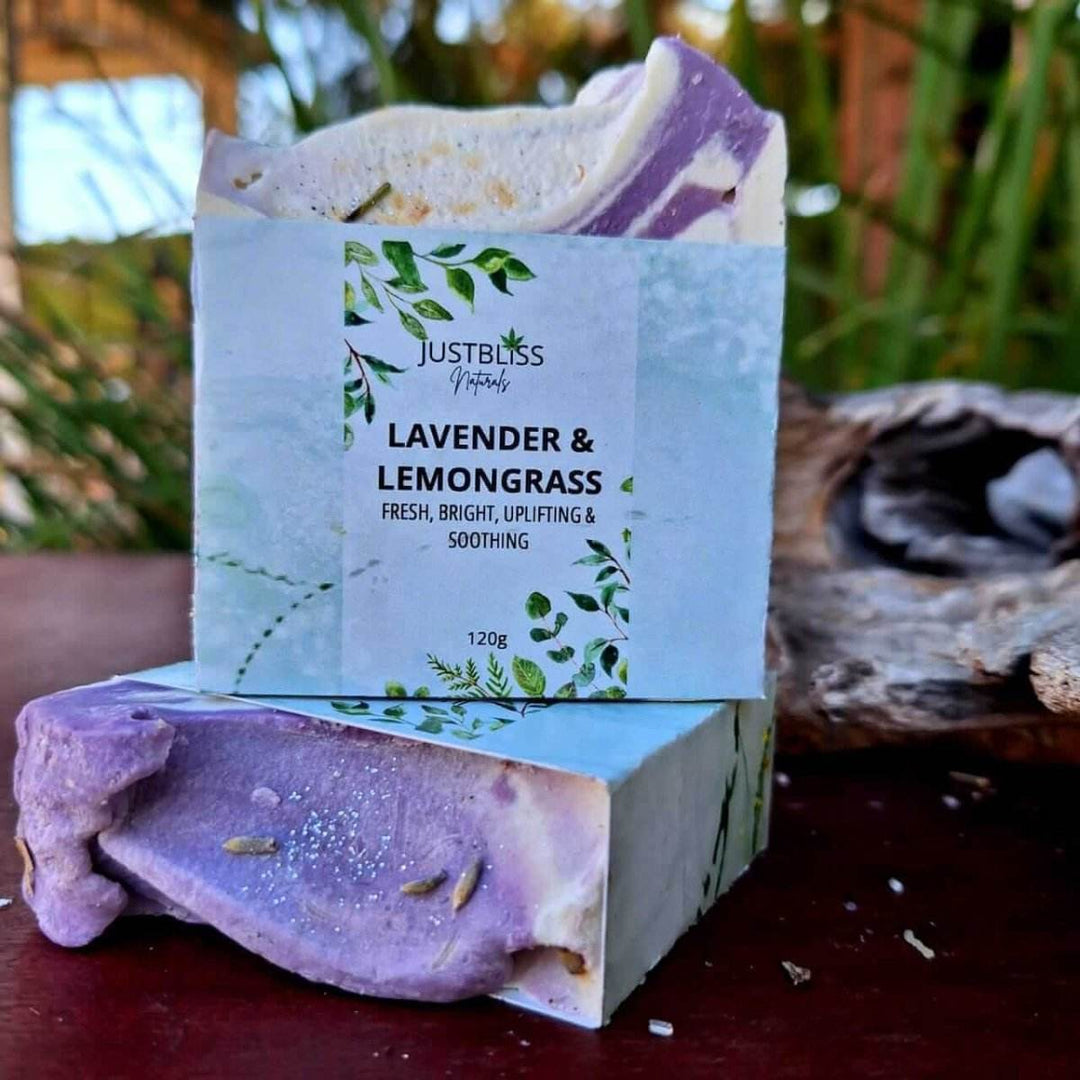Lavender &amp; Lemongrass Natural Soap Bar – Vegan, Uplifting &amp; Eco-Friendly Cleanse - JUSTBLiSS Naturals