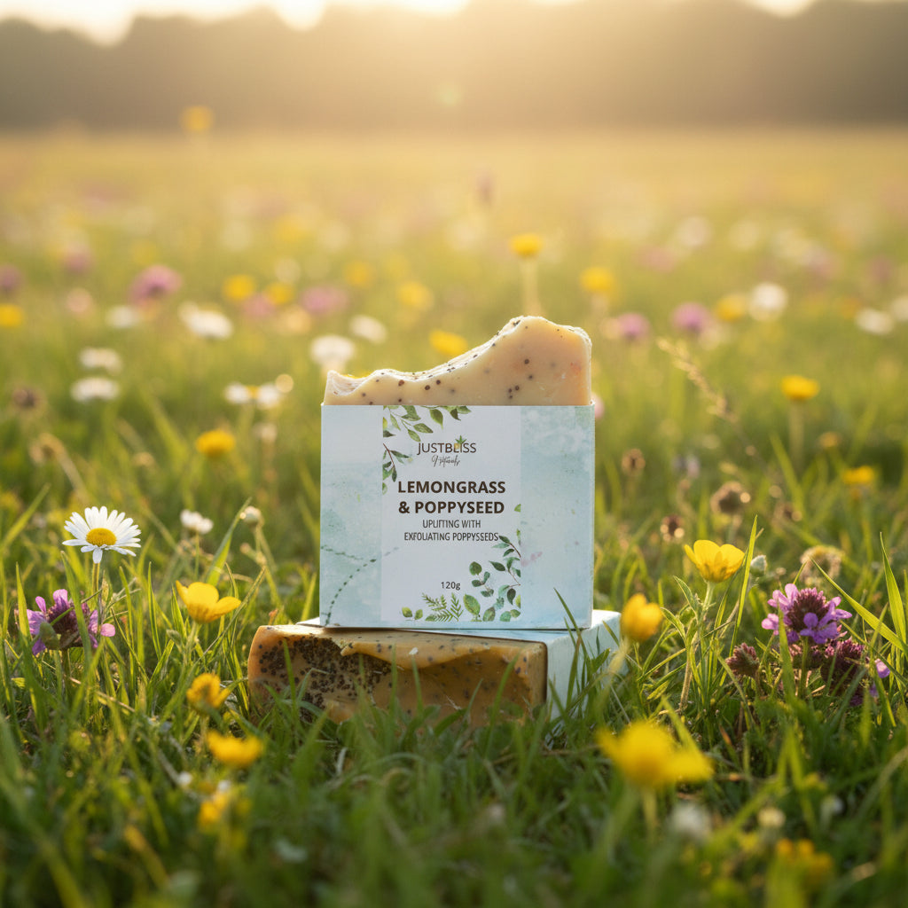 Lemongrass &amp; Poppyseed Soap Bar – Vegan Detoxifying Exfoliant - JUSTBLiSS Naturals