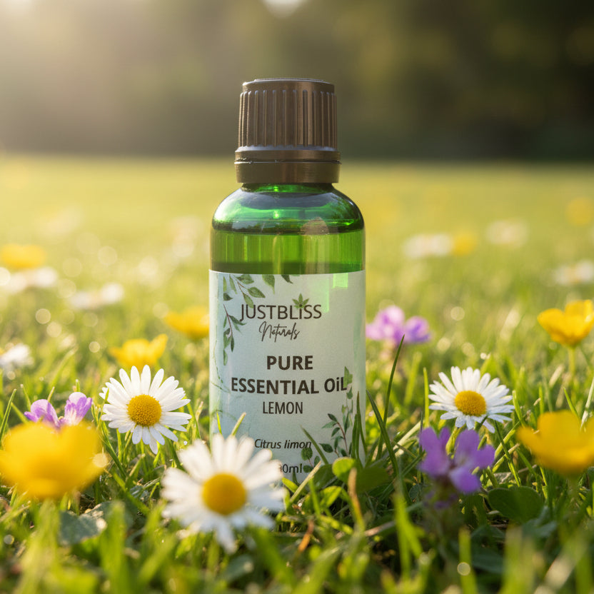 Organic Lemon Essential Oil – Pure Citrus Uplift for Mood & Skin - JUSTBLiSS Naturals